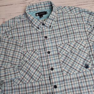 Duluth Alaskan Hardgear Button UPF 45 Vented Shirt Men's Size XL Tall Blue Plaid